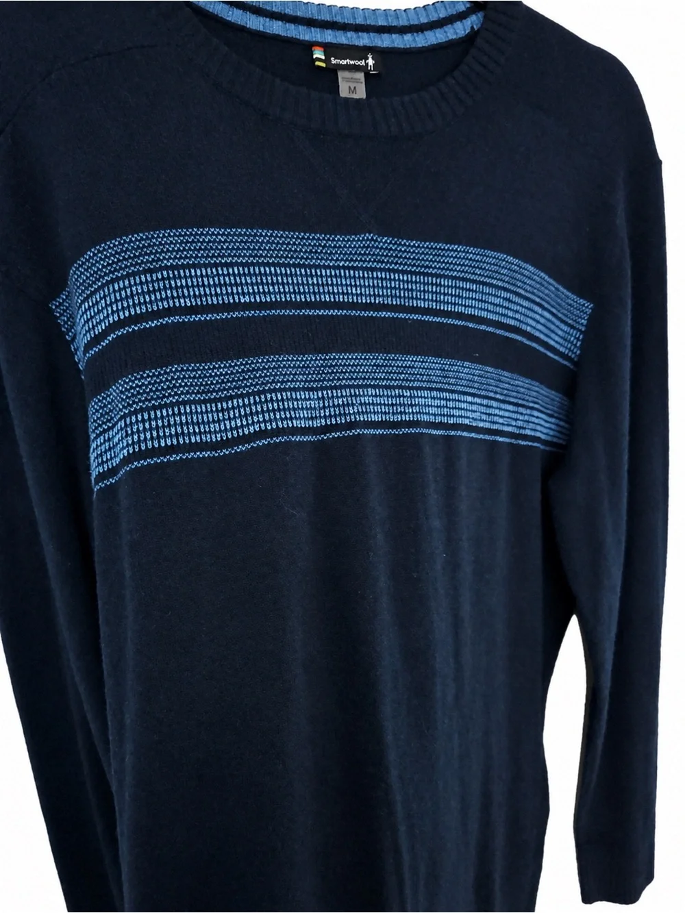 Smartwool Men’s Navy Merino Wool Blend Striped Crewneck Sweater Base Layer M